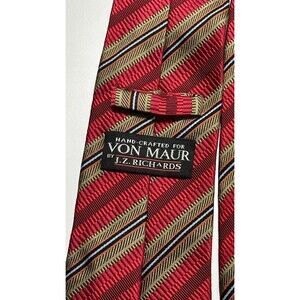 Von Maur By J.Z. Richards Striped 100% Silk Tie Red Gold 60"
